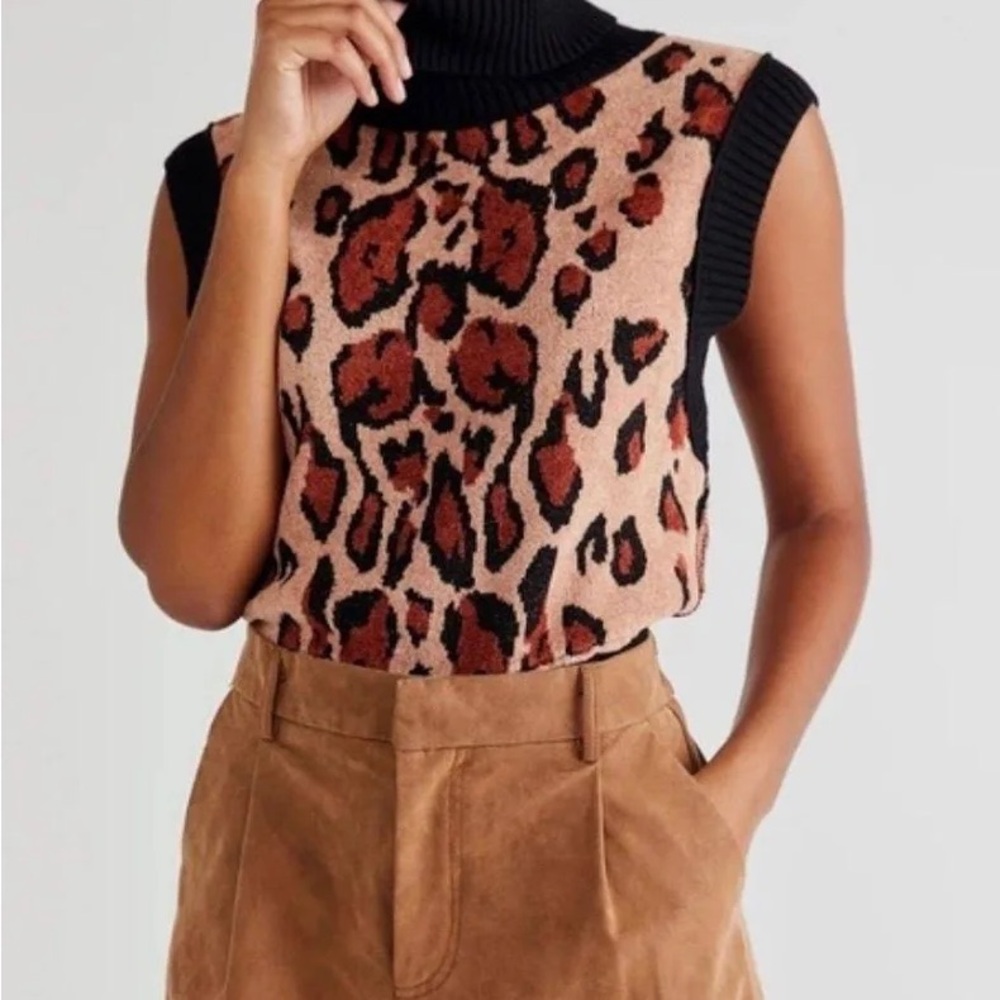 Free People Leopard Print Sweater - Black and Brown